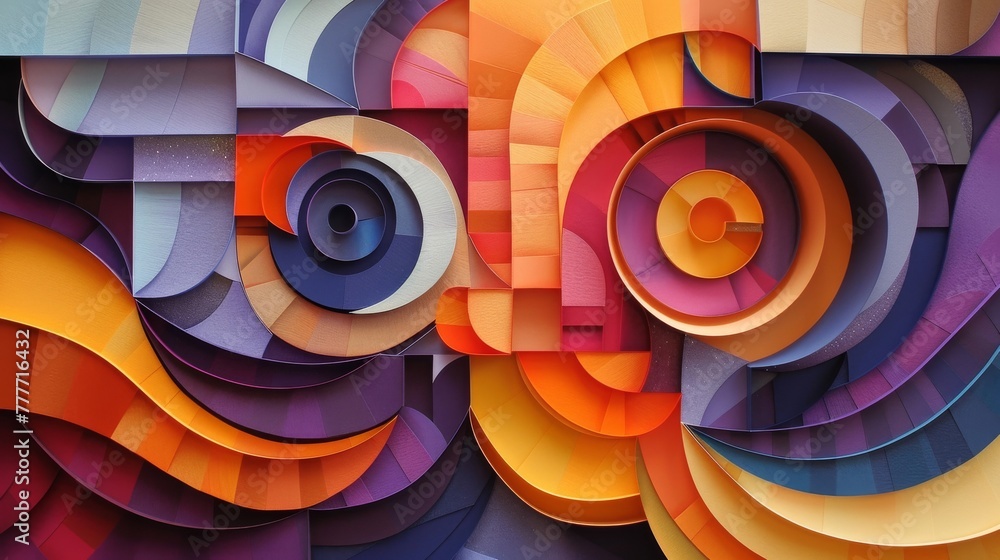 Poster quilling paper art piece that emphasizes negative space, using geometric shapes to form an abstract 