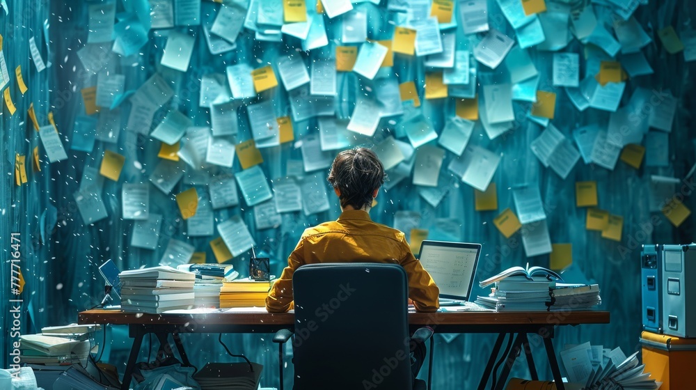 Aufkleber scene where a person practices the 2-minute rule, tackling small tasks immediately to prevent them f