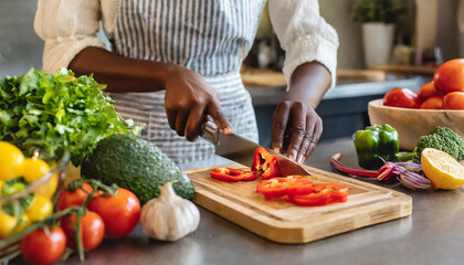 Obraz na płótnie Canvas Person cutting vegetables in kitchen