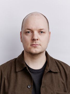 pass port portrait of a balding caucasian scandinavian man