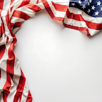 American flag border on white background. Independence Day and Memorial Day concept. Frame design for banner, poster, greeting with copy space