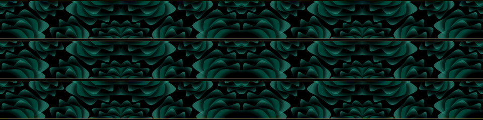 abstract magical technical futuristic background with waves and elements, dark natural atmosphere, modern futuristic design in black and dark green, dark wallpaper, seamless pattern in 3d with curves