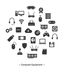 Computer equipment icon set. Flat vector illustration. White background.