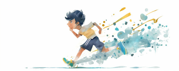 Youthful Energy Captured in Dynamic Watercolor Running Illustration