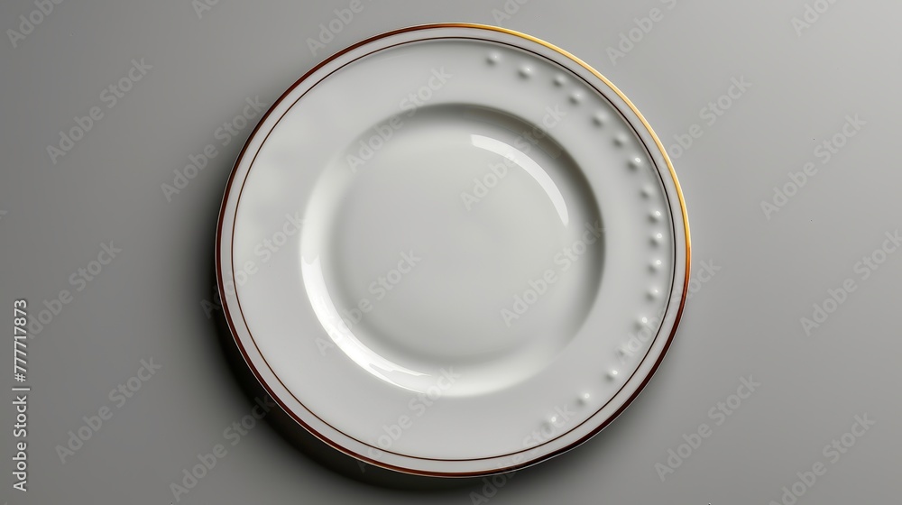 Poster overhead perspective of an empty square plate isolated on white.