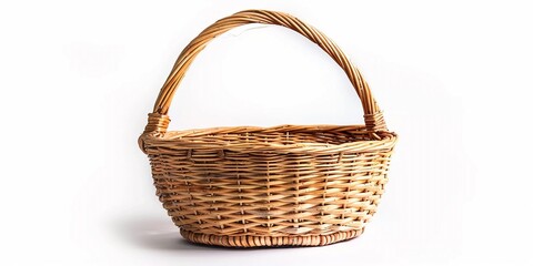 Obraz premium Empty wicker rattan basket isolated on white background.