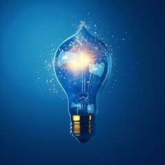 Creativity and knowledge glowing from a bulb lamp, inspiring design on a blue wallpaper
