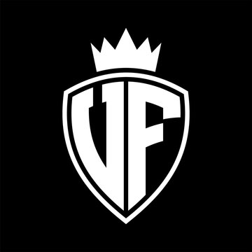 VF Letter monogram shield and crown outline shape with black and white color design