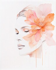 artistic watercolor painitng of women with flower