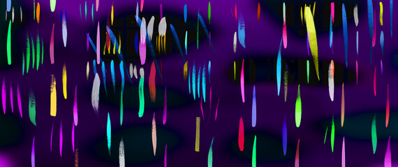Color brush strokes like rain on dark background