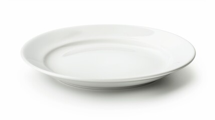 Round ceramic plate, devoid of any food, isolated on white background with clipping path.