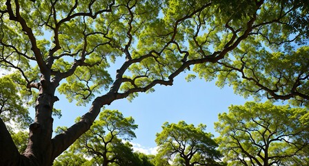Fototapeta premium A large tree with branches stretching up towards the sky.
