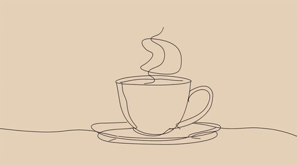 Obraz premium Single line drawing of a coffee cup, created as a vector illustration.