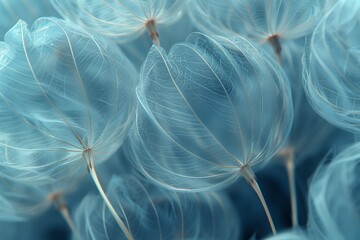 Dandelion seeds on blue