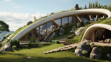 Fototapeta premium A photo of a Contemporary Earth-Sheltered Home