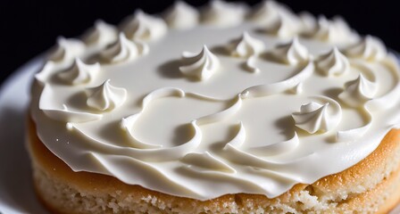 A white cake with frosting on top.