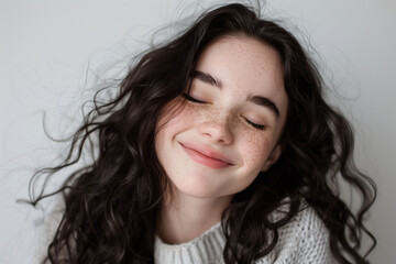 Serene Teen Girl with Freckles and Closed Eyes