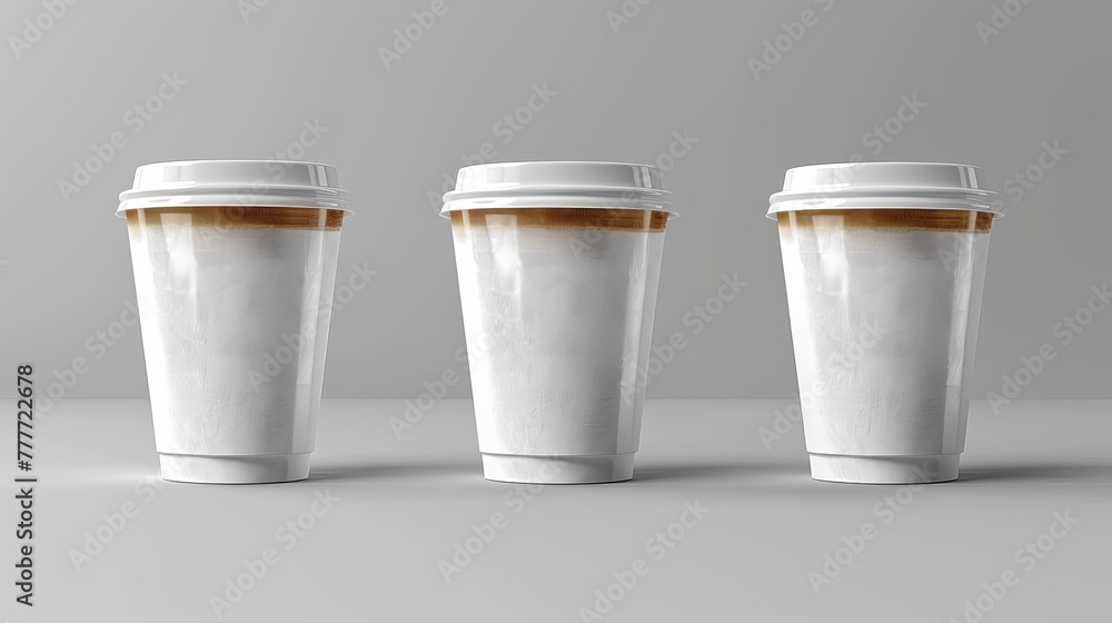 Poster vector realistic 3d white paper disposable cup icon isolated on transparency grid background. design