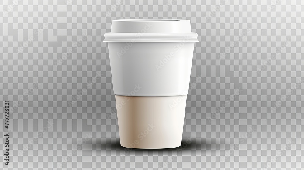 Poster vector realistic 3d white paper disposable cup icon isolated on transparency grid background. design