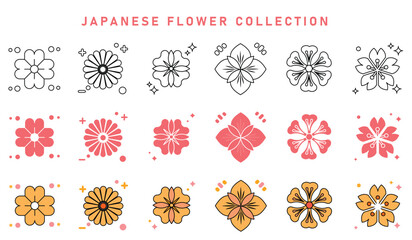JAPANESE FLOWER VECTOR COLLECTION, JAPANESE FLOWER ART, FLOWER SET, DESIGN ELEMENTS
