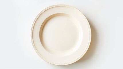 View from above of an empty plate on a white background.