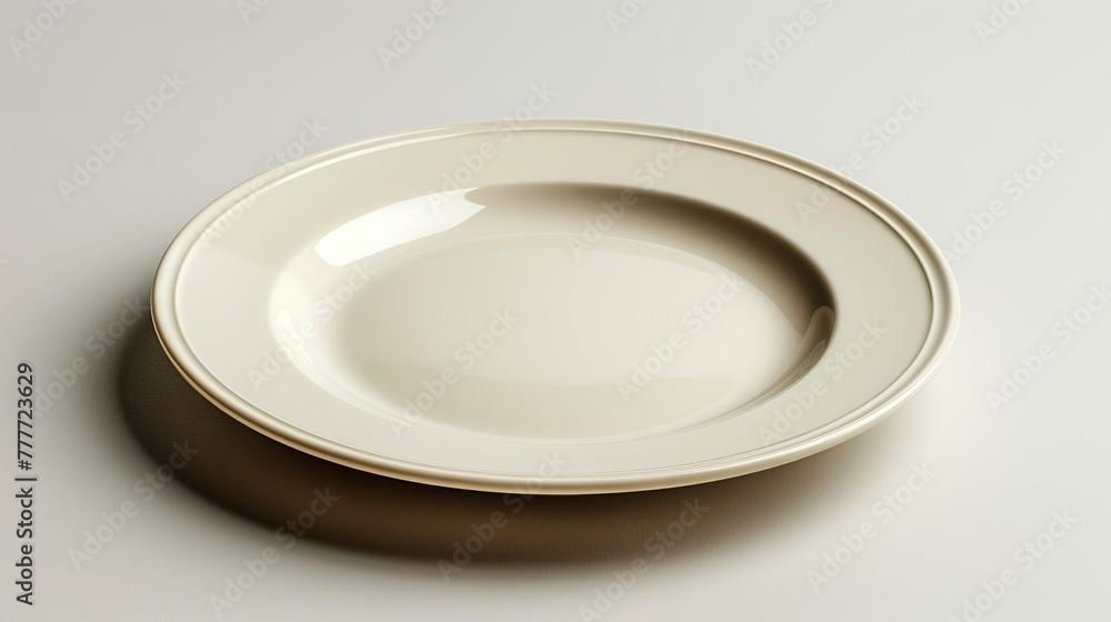 Poster view from above of an empty plate on a white background.