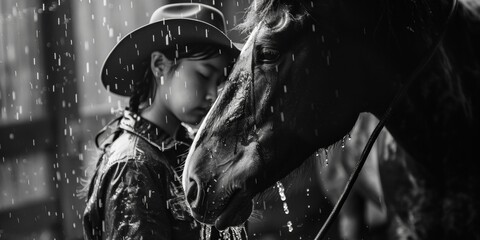 woman washes horse Generative AI