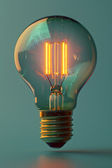 Glowing light bulb close up on blue background, showcasing its brilliance