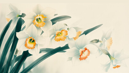 Elegant White Daffodils with Vibrant Orange Coronas