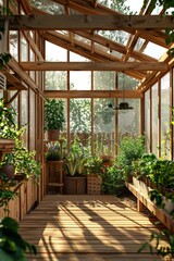 Fototapeta na wymiar greenhouse with seedlings of herbs and vegetables Generative AI