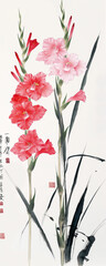 Elegant Gladiolus in Traditional Chinese Ink Wash Painting