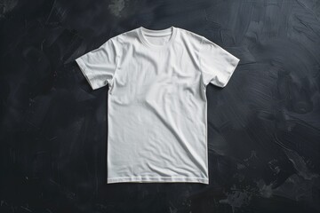 Top view of a white t-shirt with a reproduction on a dark background