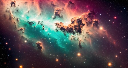 A nebula, a cloud of gas and dust in space. - obrazy, fototapety, plakaty