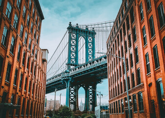 View of Manhattan bridge from dumbo, Brooklyn, in New York City