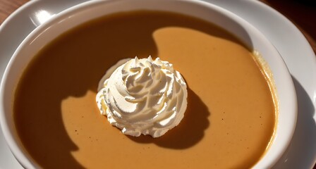 A white saucer with a small amount of cream on top of it.