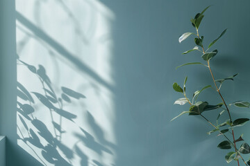 Serene Plant Shadow on Light Blue Wall