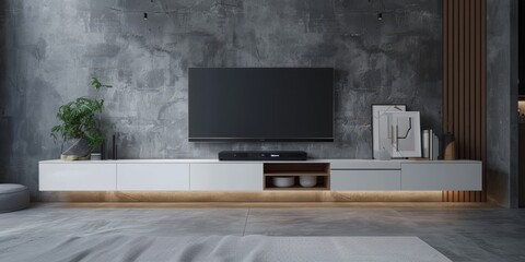 minimalist interior with TV and armchair Generative AI