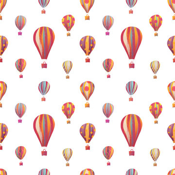 Seamless pattern: Colorful air balloons deliver goods