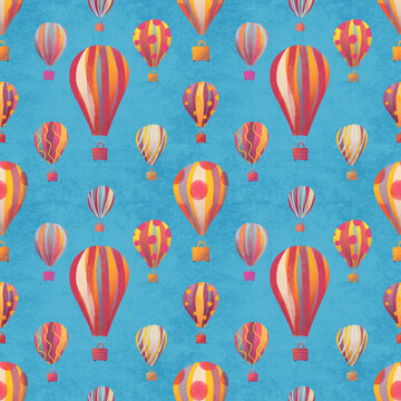 Seamless pattern: Colorful air balloons deliver goods