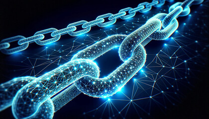 the essence of blockchain strength and security with illuminated links forming an unbreakable chain