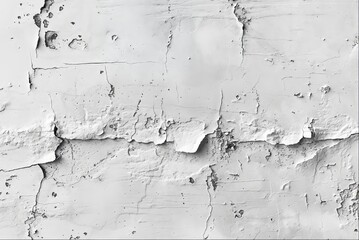 White wall with detailed cracks and peeling paint, texture for background or design elements.
