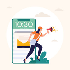 Young woman sending a voice mail flat vector cartoon illustration