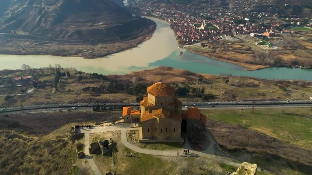 Djvari Monastery overlooking the confluence of the Aragvi and Mtkvari rivers. Georgia
