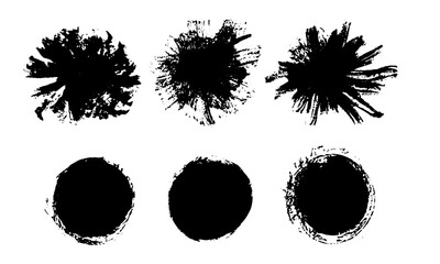 Brush strokes vector. Exploding blobs, burst blots and round painted backgrounds - 777729835