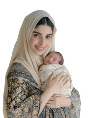 Mother holding her newborn baby transparent background