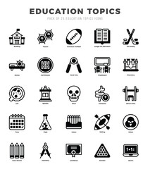 Collection of Education Topics 25 Lineal Filled Icons Pack.