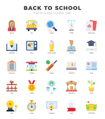 Back To School Flat icons collection. 25 icon set. Vector illustration.
