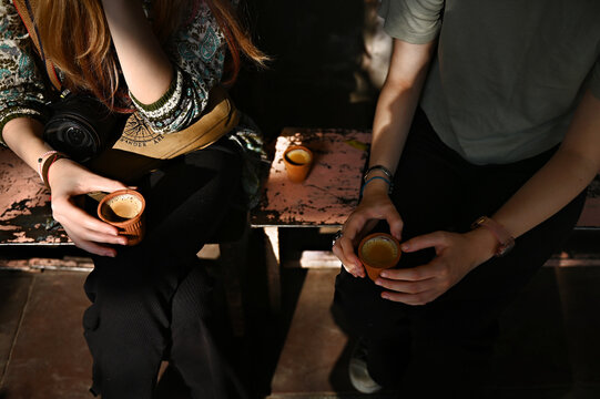 Drinking chai on the street in India