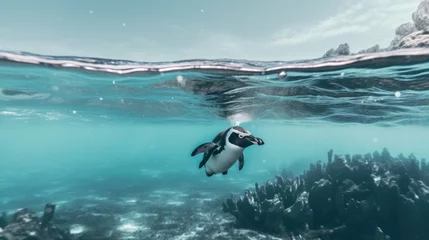 Gordijnen penguin swimming in the water © dheograft