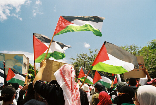 Free Palestine Protest March Flags
